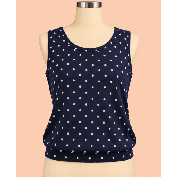 Talbots Tops - Talbots 2X Petite Navy Blue Polka Dot Knit Sleeveless Banded Hem Sweater Shell